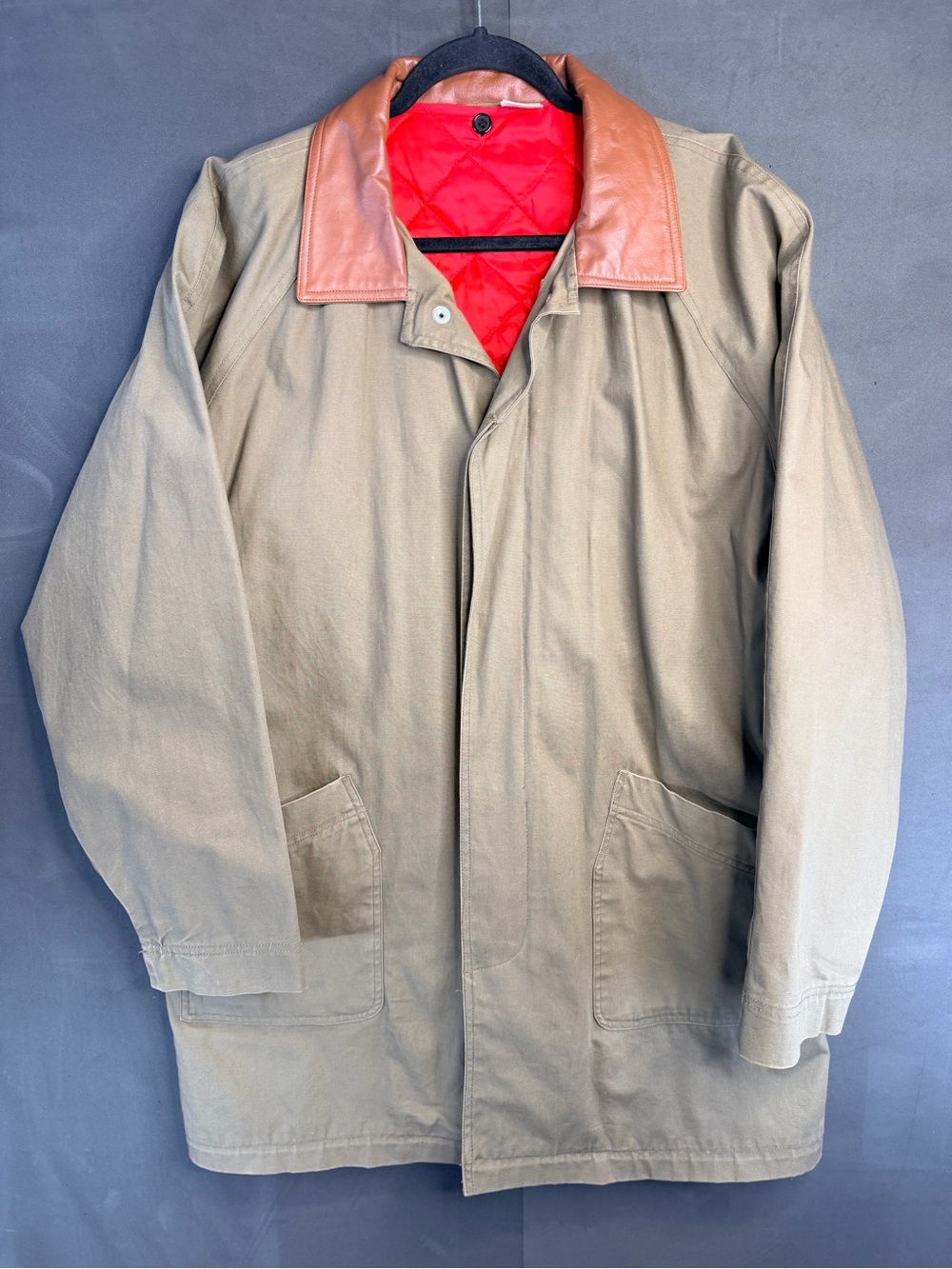 VTG Marlboro Man Men’s Quilt Lined Chore Trench Coat Leather With Collar L